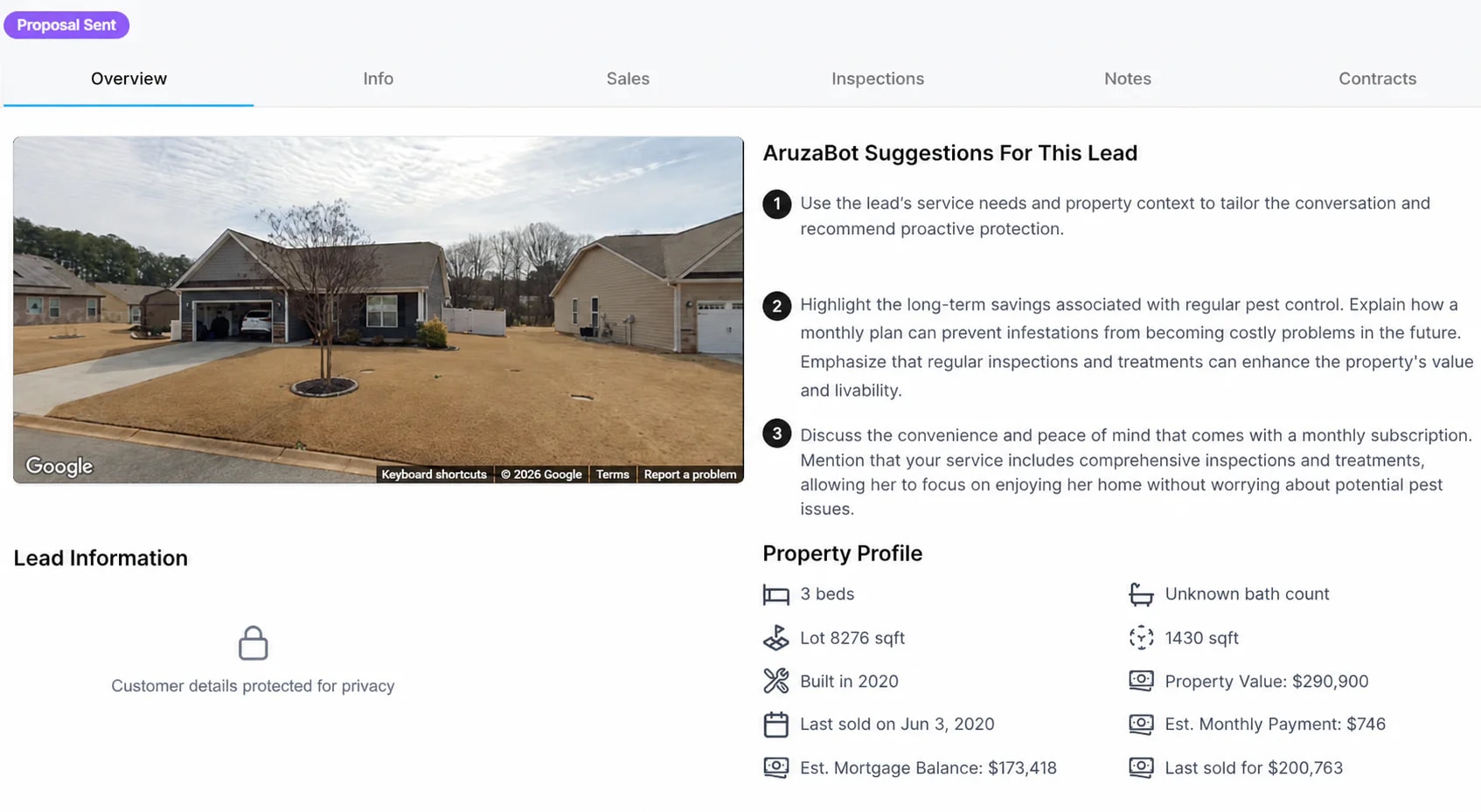 Centerpoint lead workspace with Street View, AI sales guidance, and a populated property profile